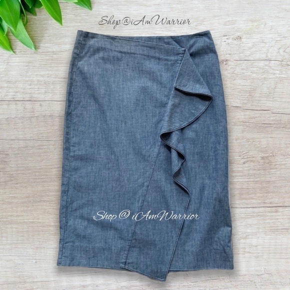 J.Crew NWT chambray pencil skirt with side ruffle *shop@iamwarrior - Picture 3 of 9